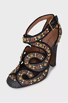 Braided sandals with gold decor