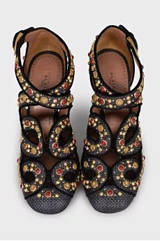 Braided sandals with gold decor