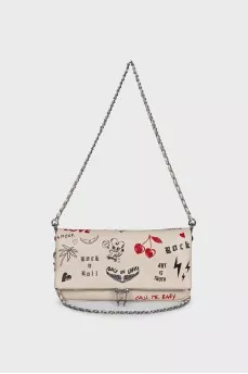 Leather crossbody bag with print