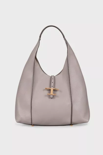 Leather bucket bag with brand logo