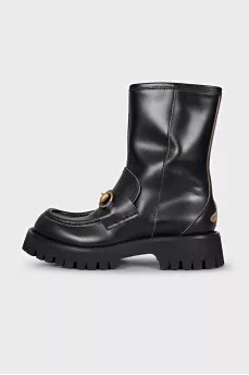 Leather boots with branded decor