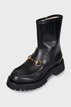Leather boots with branded decor