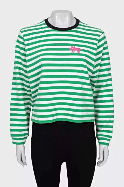 Long sleeve striped shirt decorated with a patch