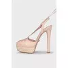 Pink slingbacks with fabric ties
