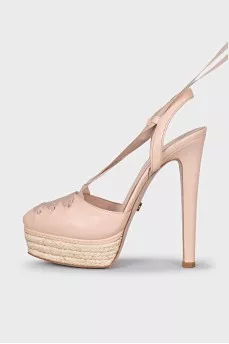 Pink slingbacks with fabric ties