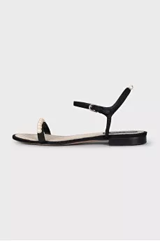 Suede sandals with pearl decor