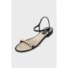 Suede sandals with pearl decor