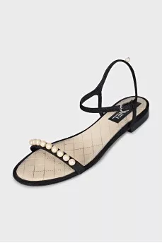 Suede sandals with pearl decor