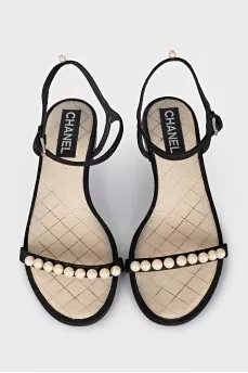 Suede sandals with pearl decor