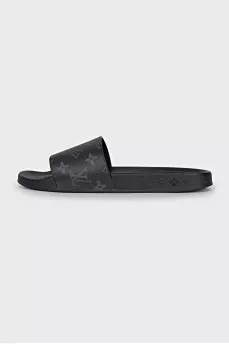 Men's leather slippers with signature print