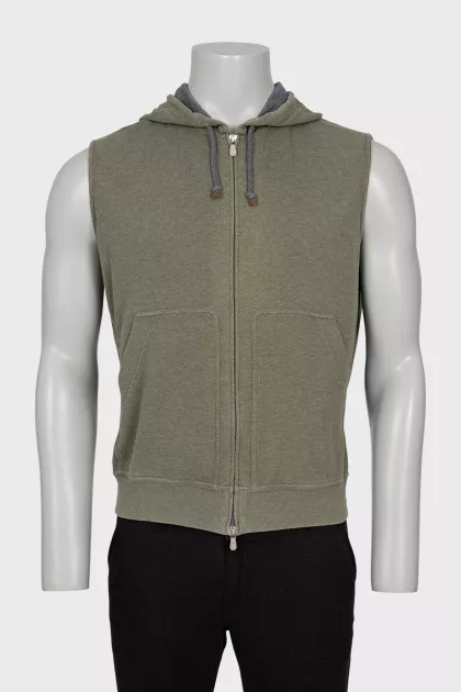 Men's hooded vest with zipper