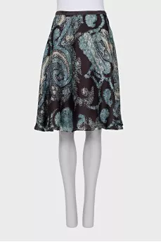Silk A-line skirt with print