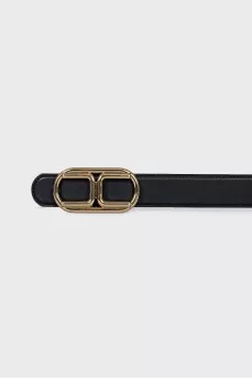Black leather belt with massive buckle