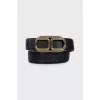 Black leather belt with massive buckle