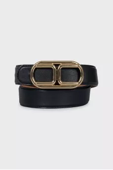 Black leather belt with massive buckle
