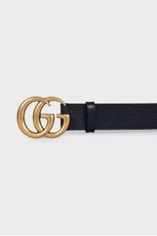 Чорний ремінь зі шкіри GG Marmont