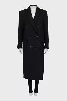 Straight cut wool coat with buttons