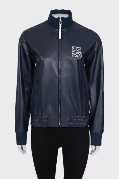 Leather jacket with brand logo