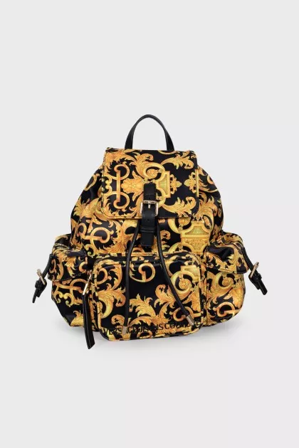 Backpack made of textile with a signature print