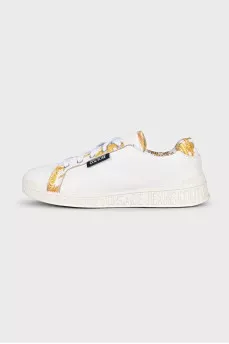 White leather sneakers with print