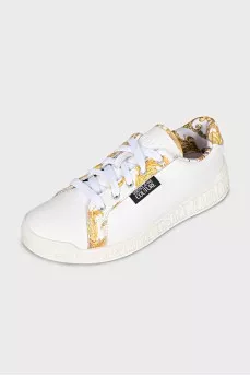 White leather sneakers with print
