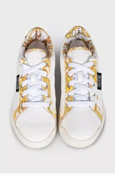 White leather sneakers with print