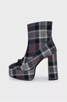 Checkered fabric ankle boots