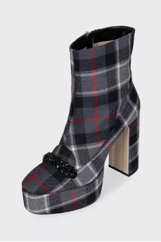 Checkered fabric ankle boots