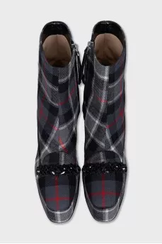 Checkered fabric ankle boots