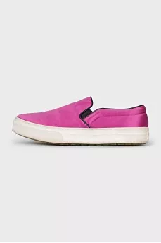 Pink textile slip-ons