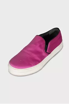 Pink textile slip-ons