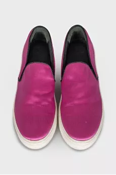 Pink textile slip-ons