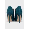 Green suede ankle boots with heels