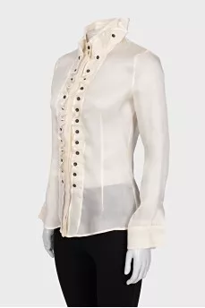 Silk blouse with buttons decorated with frills