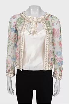 Silk blouse decorated with crystals and beads