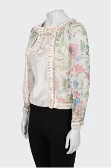 Silk blouse decorated with crystals and beads
