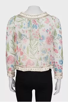 Silk blouse decorated with crystals and beads