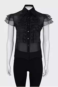 Silk blouse with ruffles and buttons