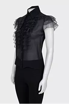 Silk blouse with ruffles and buttons