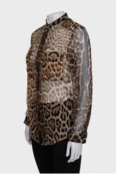 Translucent silk blouse with animal print
