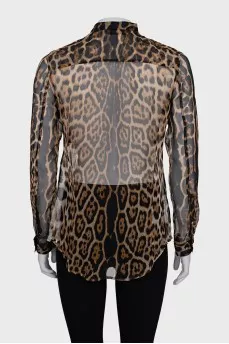 Translucent silk blouse with animal print