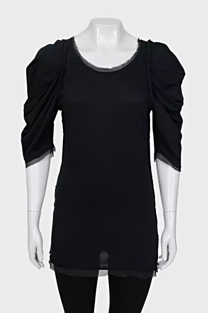 Black blouse with raw edges