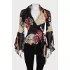 Silk printed blouse with ties