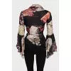 Silk printed blouse with ties