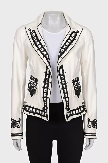 White jacket with black trim
