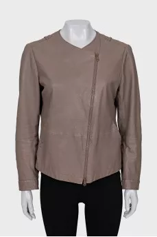 Brown leather jacket with zip