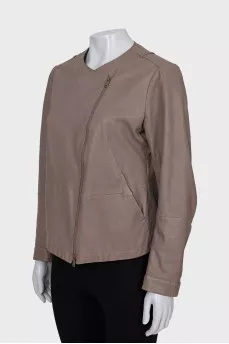 Brown leather jacket with zip