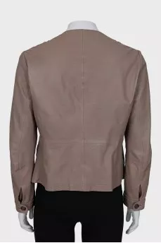 Brown leather jacket with zip