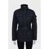 Blue quilted jacket with belt
