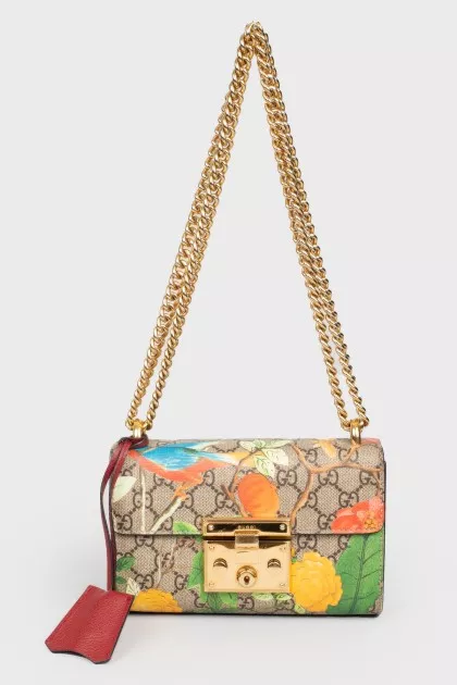 Flower -print bag on a chain